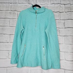 Soft Surroundings Knit Westport Zip Pockets 1/4 Zip Pullover Sweater Teal Large